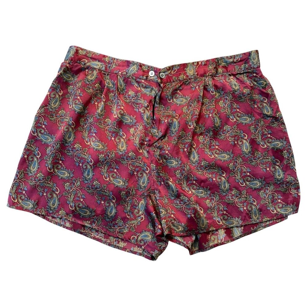 Vintage Victorias Secret Mens 100% Silk Boxer Short XL Made Hong Kong Paisley